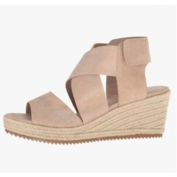 Eileen Fisher Willow Sandals 10 Beige Nubuck Suede Leather Espadrille Wedge - Picture 7 of 7